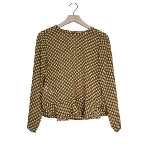 LOFT Women's XSP Semi Sheer Peplum Blouse Gold/Cream